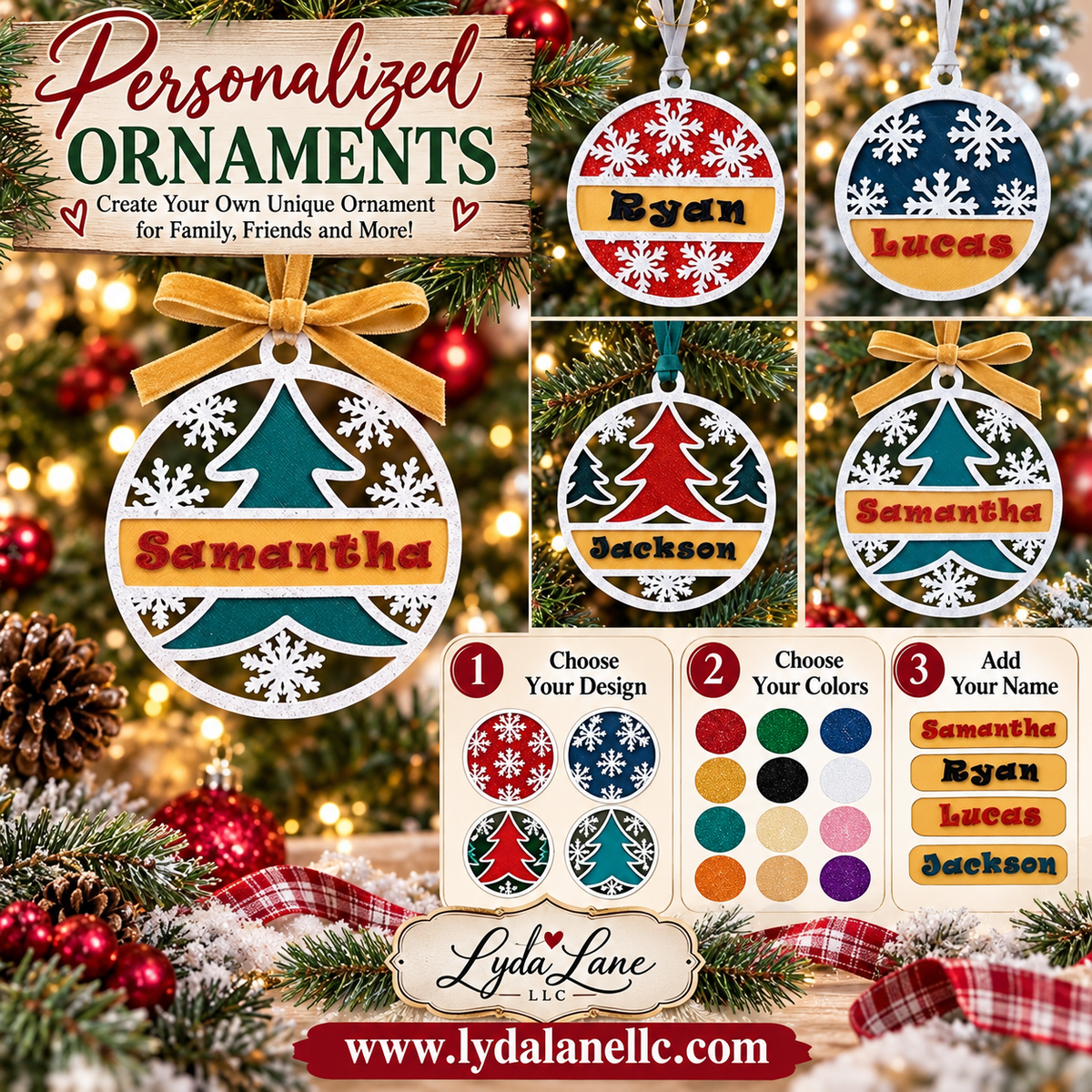 Customizable Ornament - customize names, design and color options