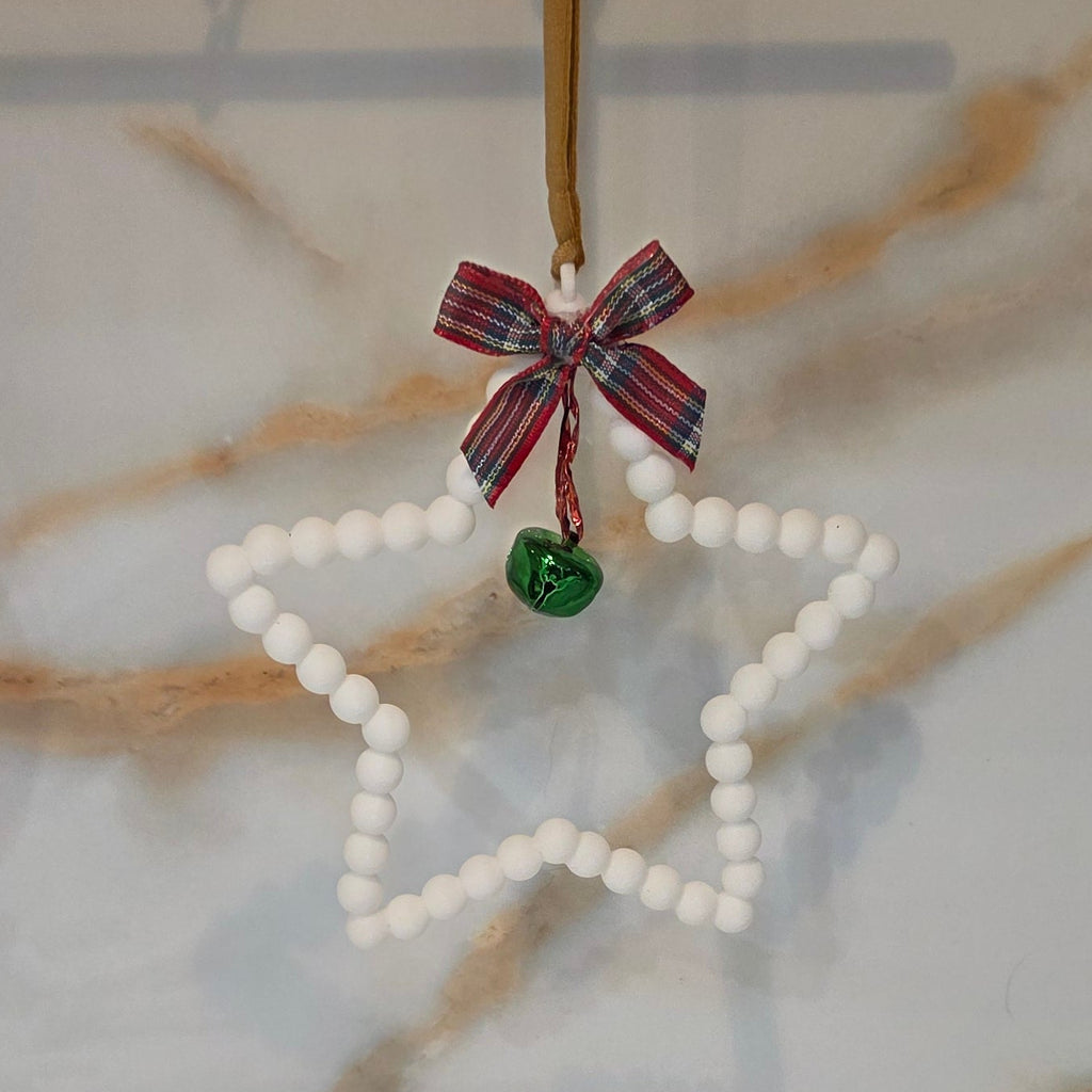 Beaded Star w/Plaid Bow & Bell Ornament