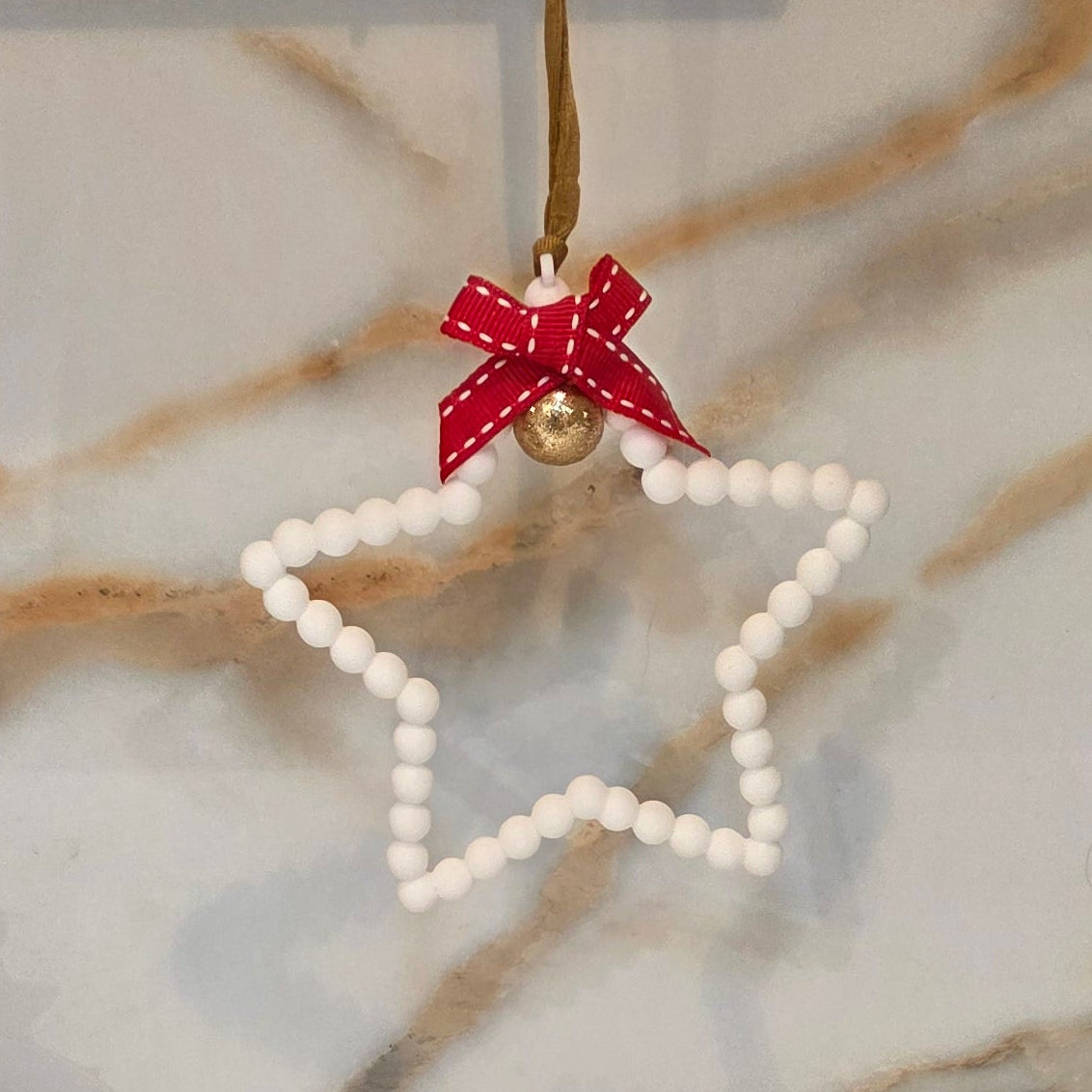 Beaded Star - Red Bow w/Gold Ball Ornament