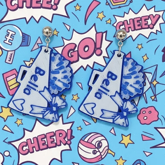 Customizable - Cheer - Megaphone with pom and heart