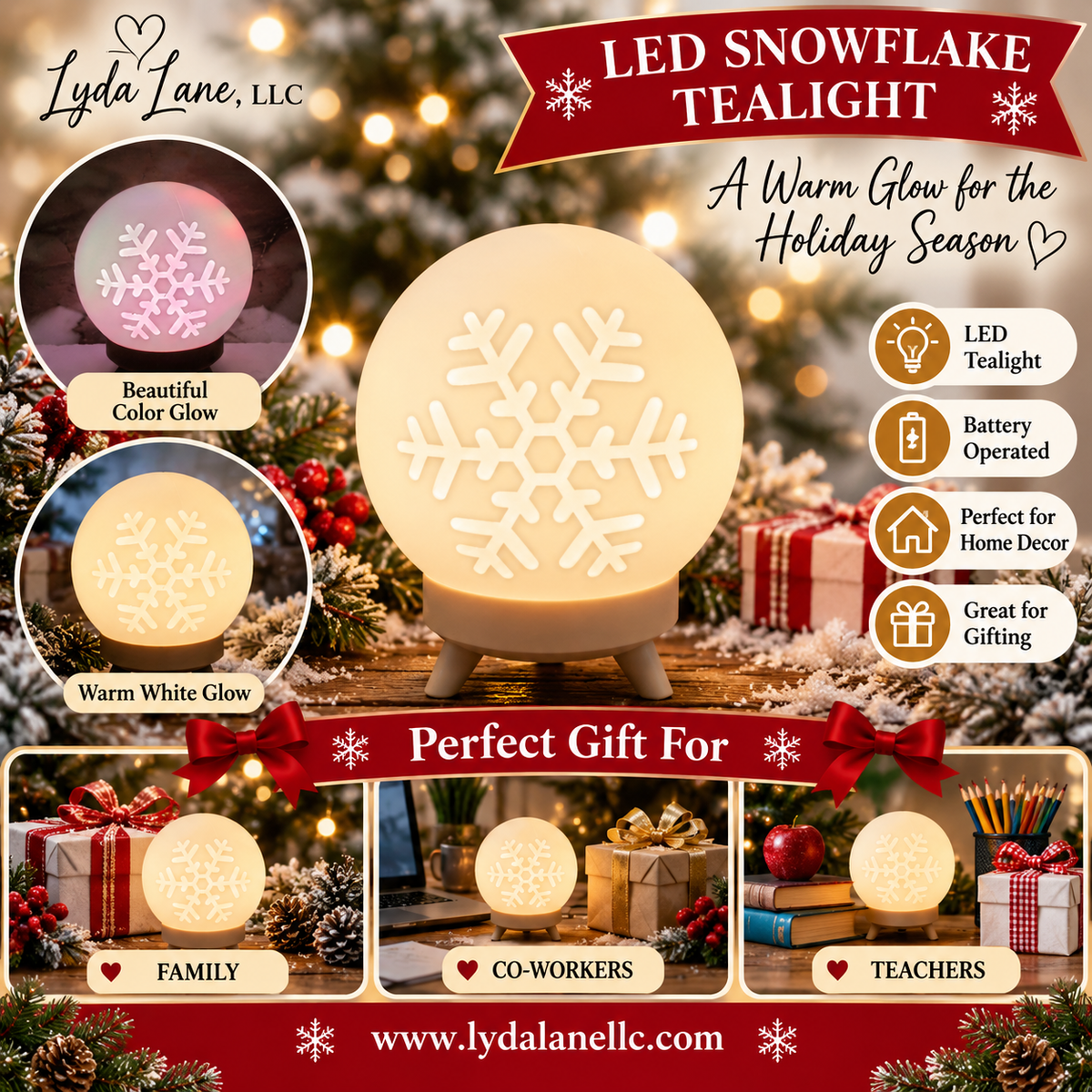 Tealight Ball - LED Only- Snowflake Tealight