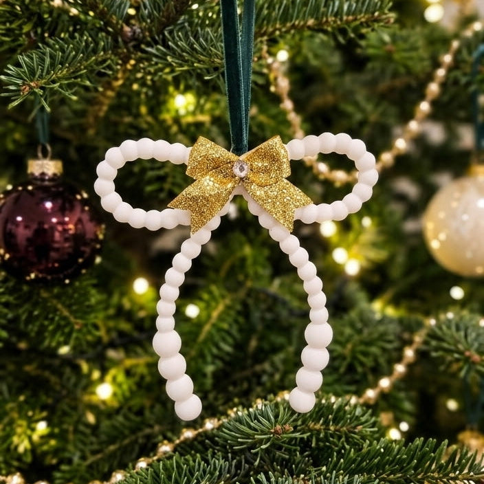 Beaded Bow w/Gold Bow Ornament