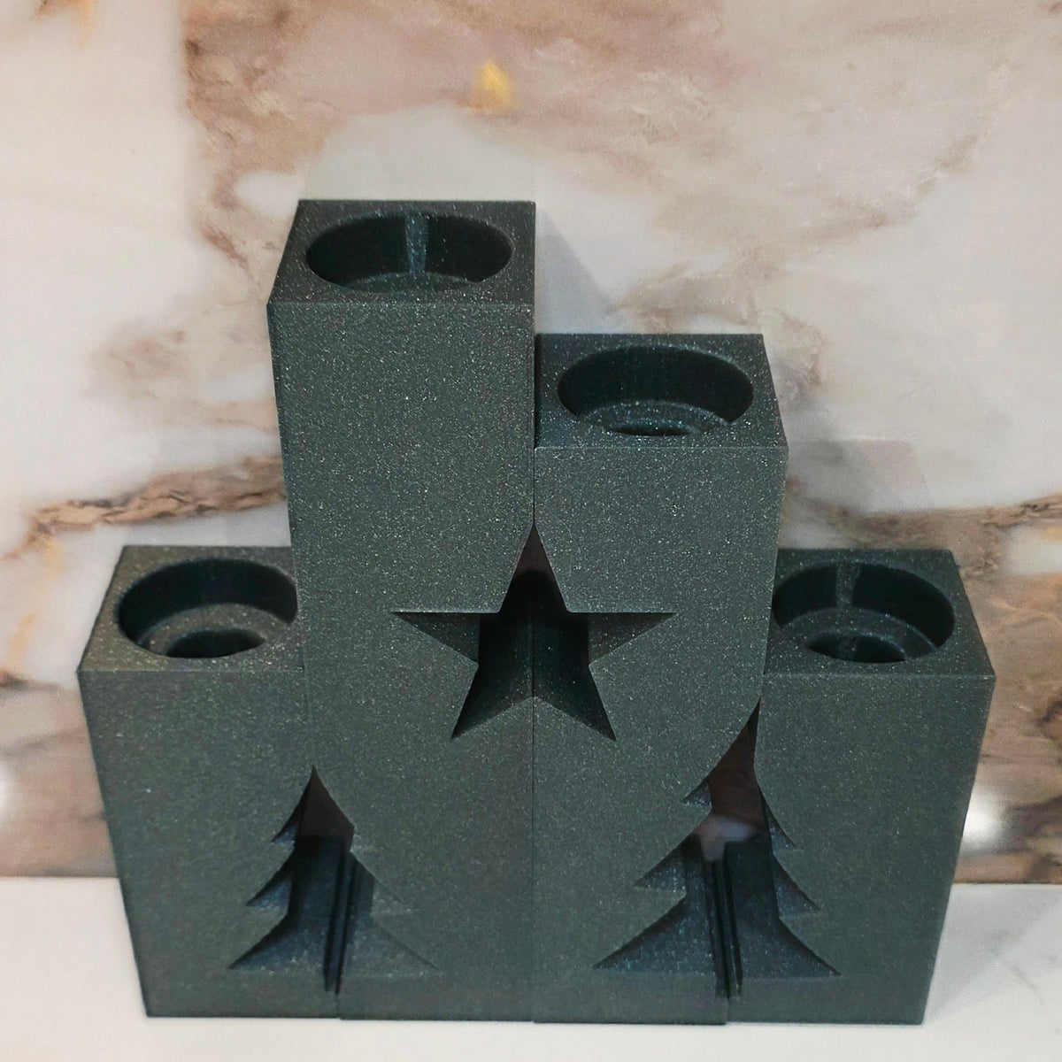 Four Piece LED Candle Holder - Adjoining Pieces Create Star & Trees - LED Taper or LED TeaLights can be used