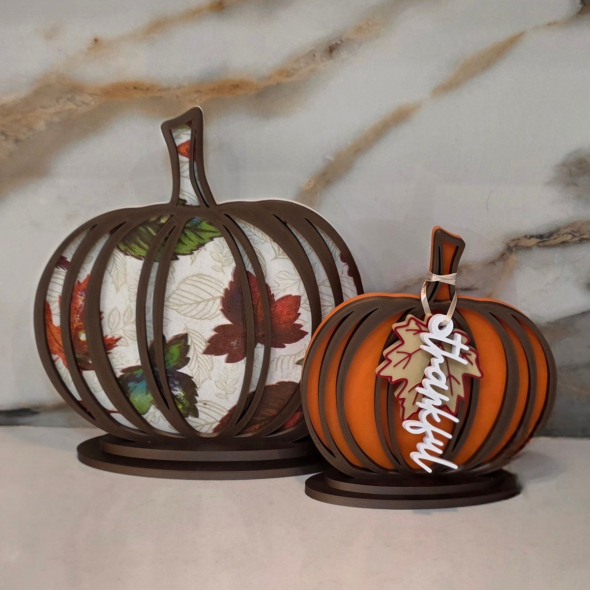 Decorative Pumpkins - Set of Two - With Thankful & Leaf Tags