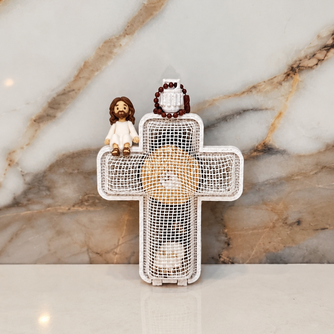 Thermoformed Cross and Baby Jesus (Sitting/Monitor)