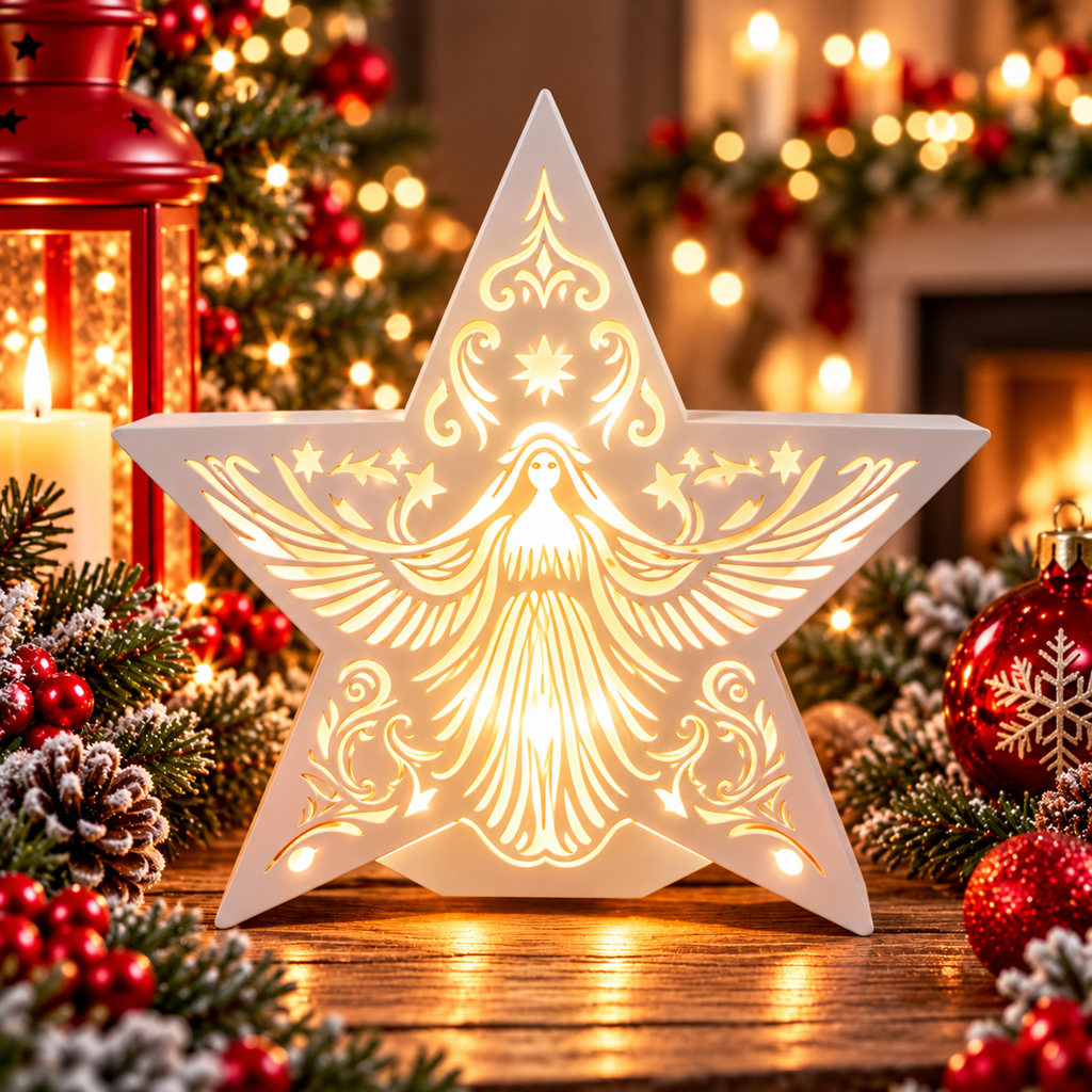 Star w/Angel LED Tea Light Candle Holder