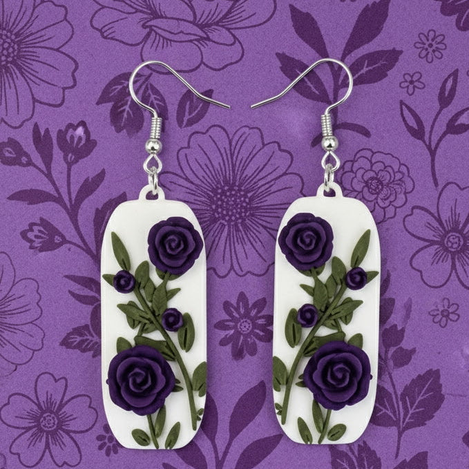 Purple (Indigo) Rose Earring 1095