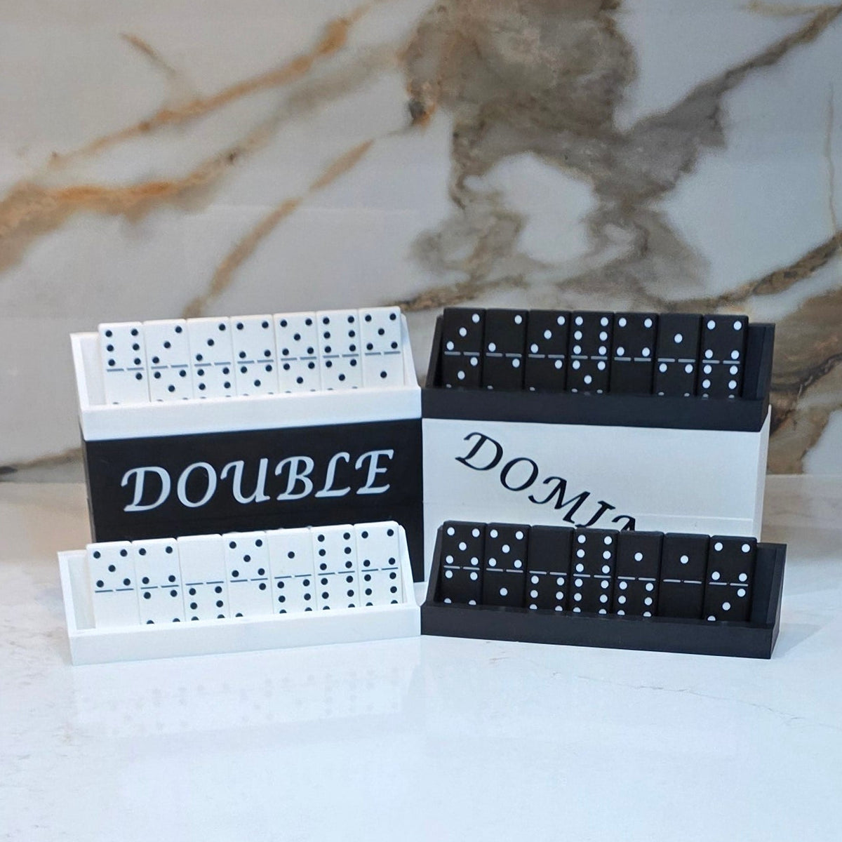 Classic Double Six Magnetic Case Domino Set with Tray/Holders - Black Set