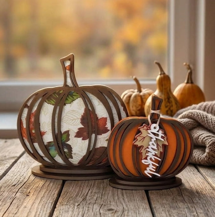 Decorative Pumpkins - Set of Two - With Thankful & Leaf Tags