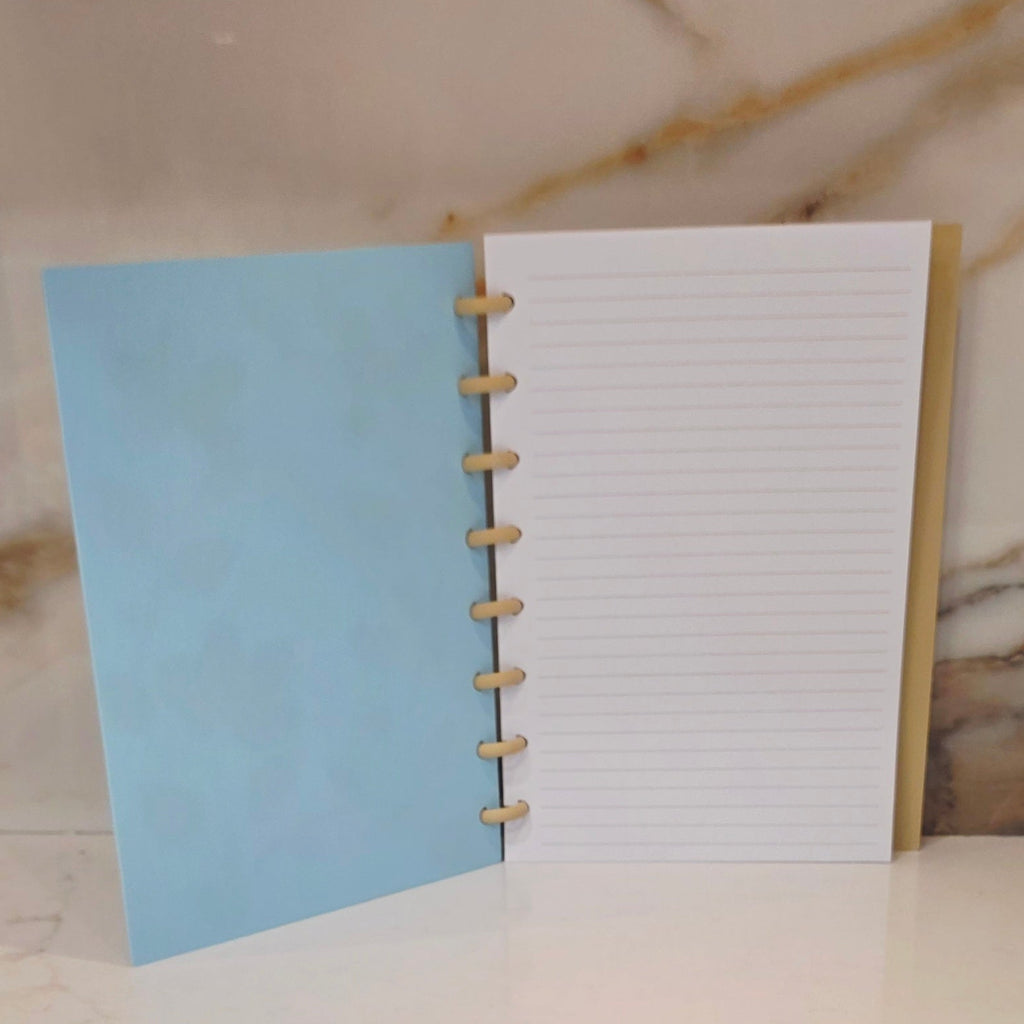 A5 Floral Notebook/Journal Cover - Refillable - Ice Blue & Desert Tan