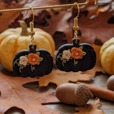 Fall - Floral Pumpkins Black