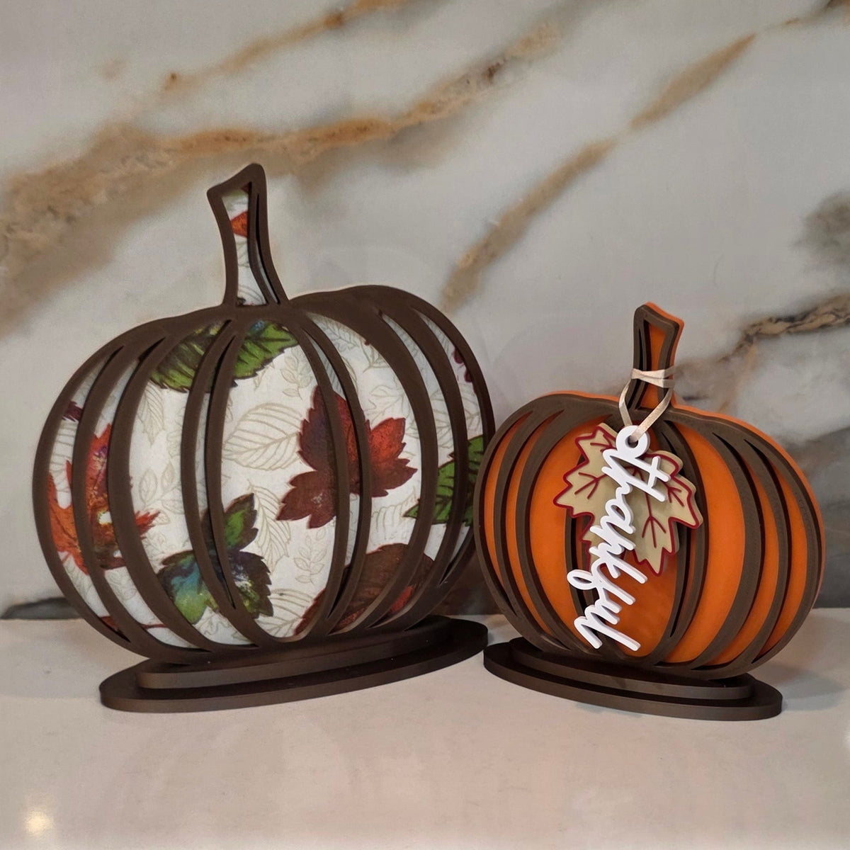 Decorative Pumpkins - Set of Two - With Thankful & Leaf Tags