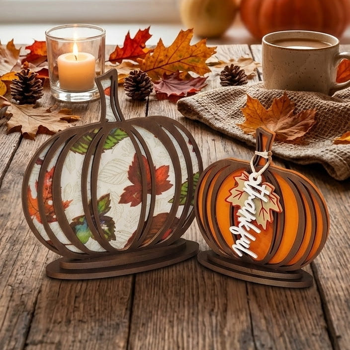 Decorative Pumpkins - Set of Two - With Thankful & Leaf Tags