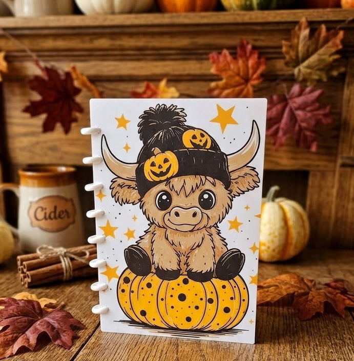 A5 Highland Cow Pumpkin - Notebook/Journal Cover - Refillable