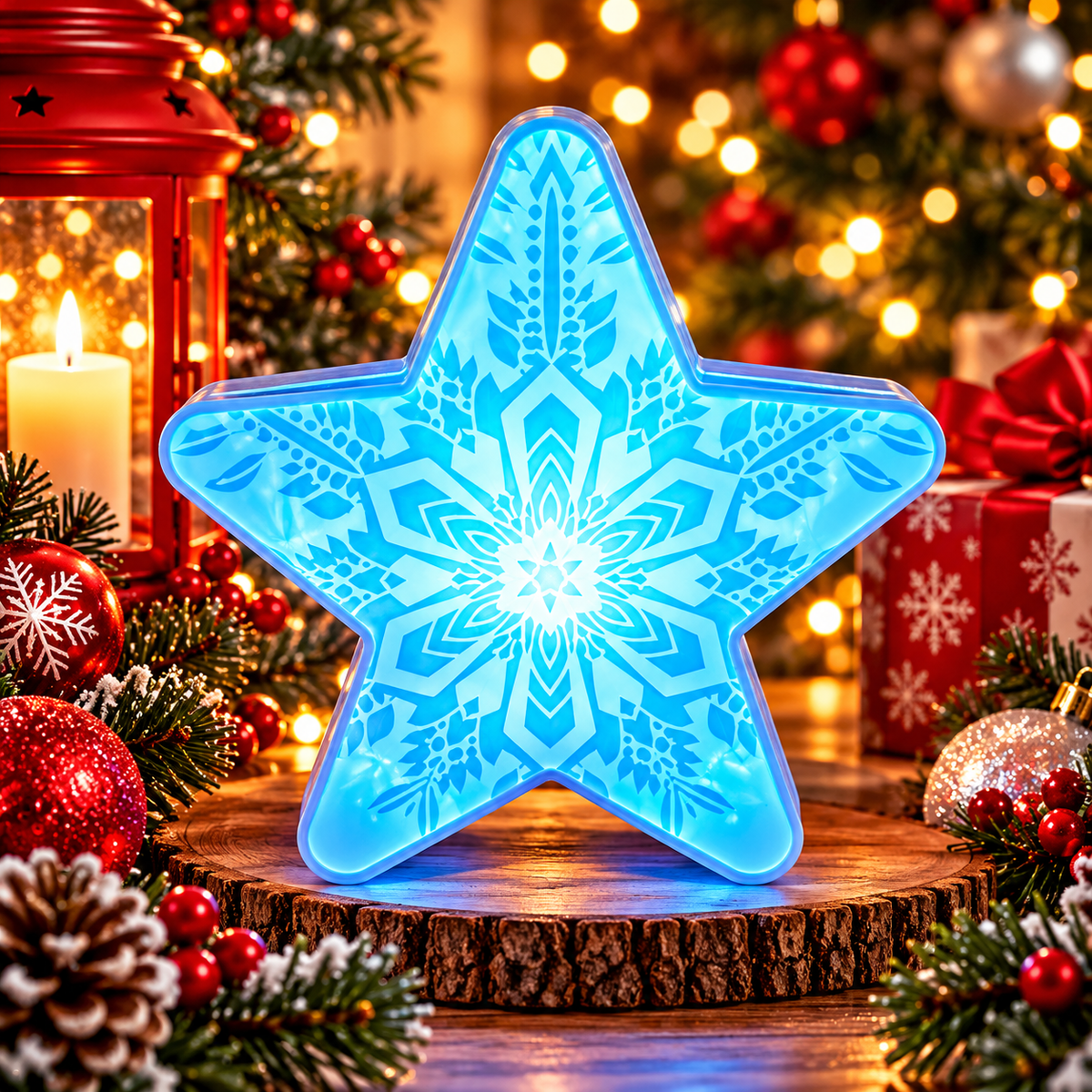 LED Star w/Snowflake Design