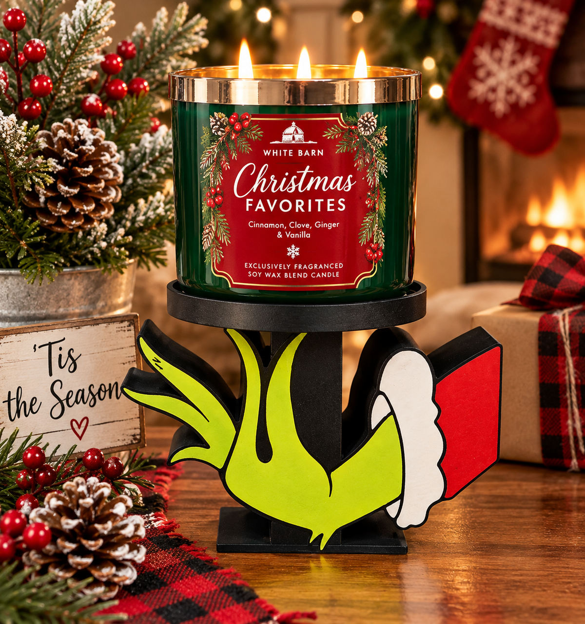 3 Wick Candle Holder Grinch Hand (Candle Not Included)