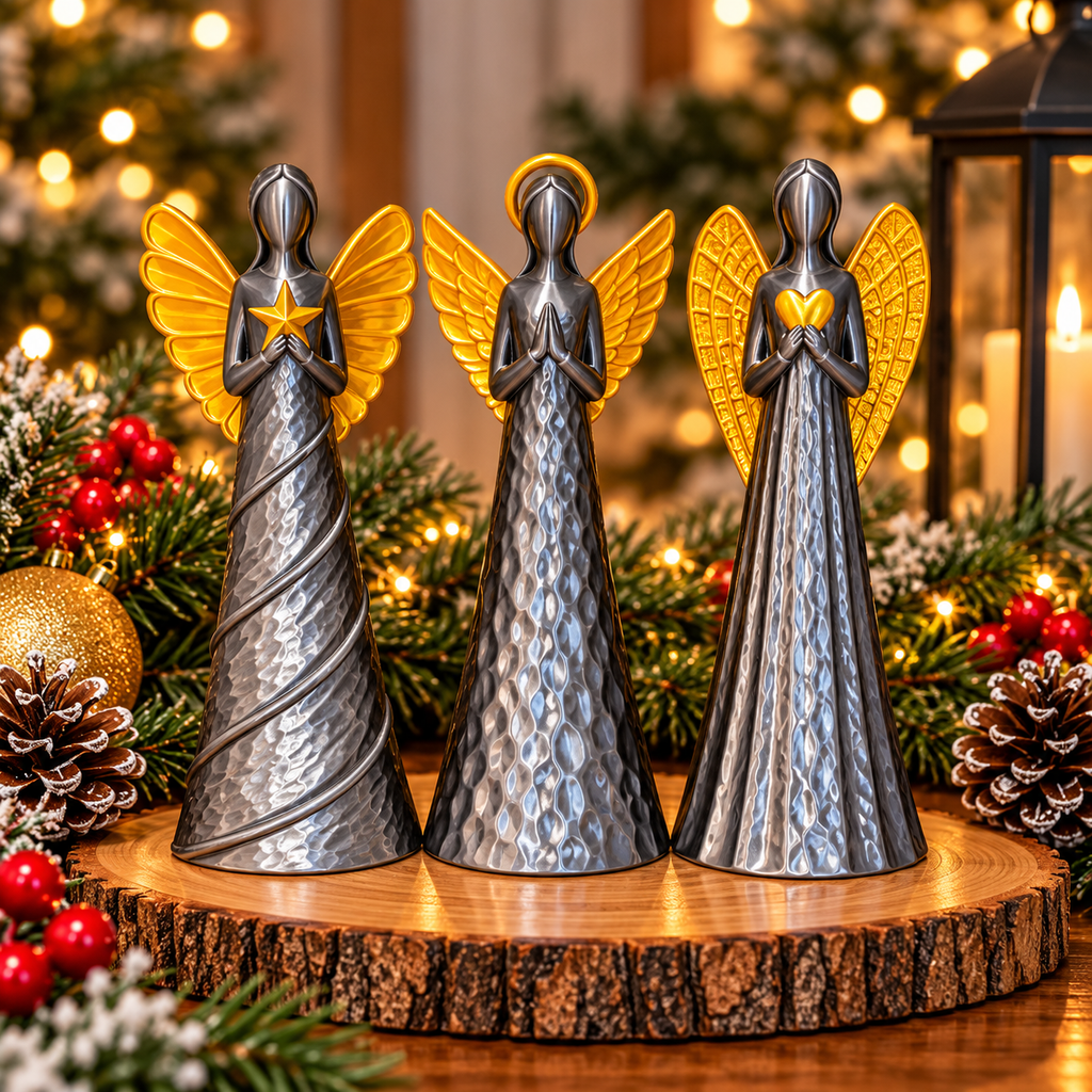 Heavenly Trio - Set of 3 Angels Silver & Gold