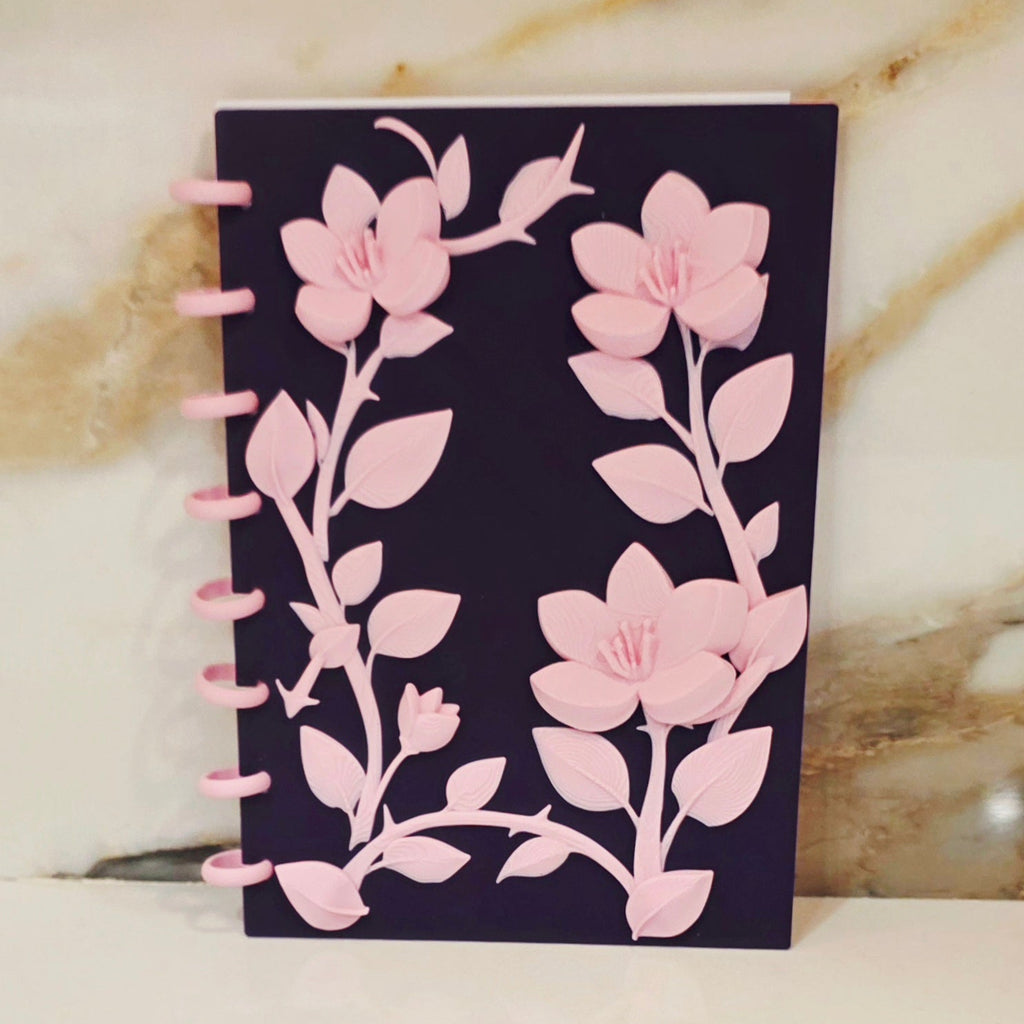 A5 Floral Notebook/Journal Cover  - Refillable - Indigo Purple & Sakura Pink