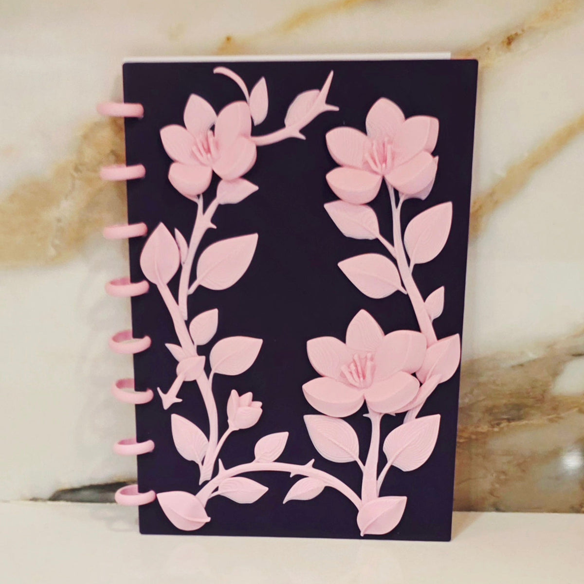 A5 Floral Notebook/Journal Cover  - Refillable - Indigo Purple & Sakura Pink