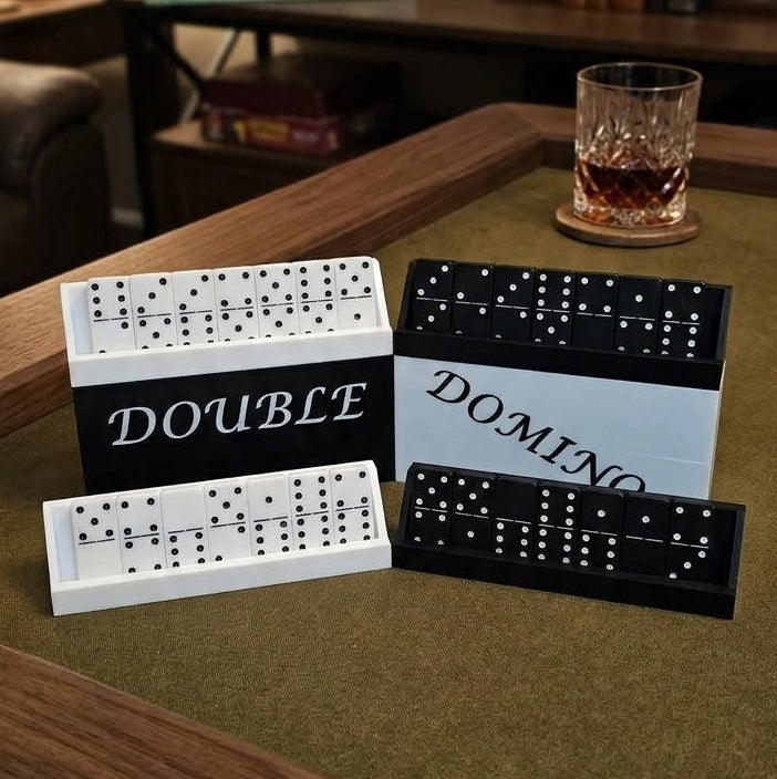 Classic Double Six Magnetic Case Domino Set with Tray/Holders - Black Set