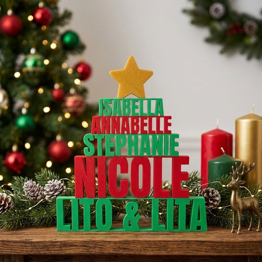 Customizable - Family Stackable Names Christmas Tree Tabletop Decor