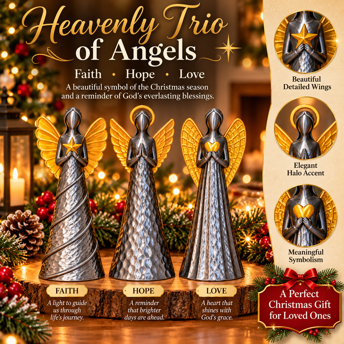 Heavenly Trio - Set of 3 Angels Silver & Gold