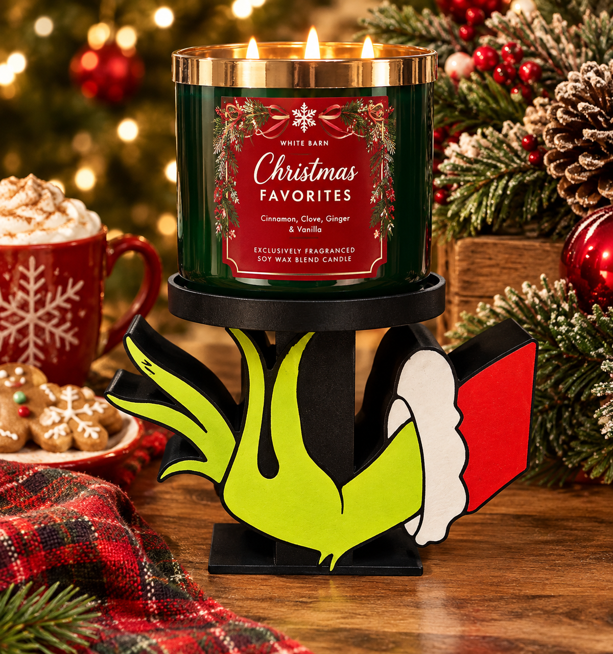 3 Wick Candle Holder Grinch Hand (Candle Not Included)