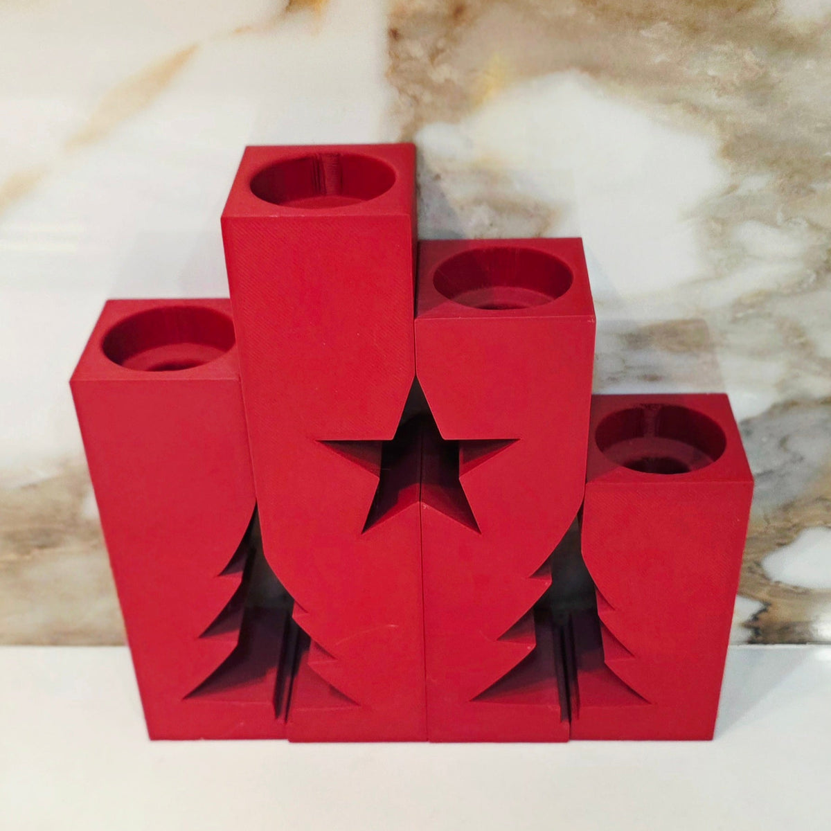Four Piece LED Candle Holder - Adjoining Pieces Create Star & Trees - LED Taper or LED TeaLights can be used