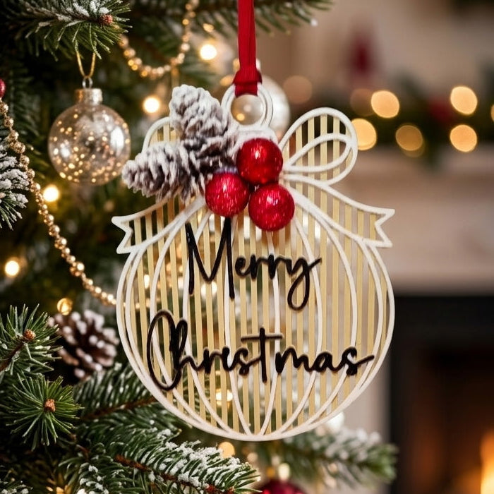Merry Christmas - Pinecone w/Red Ornament