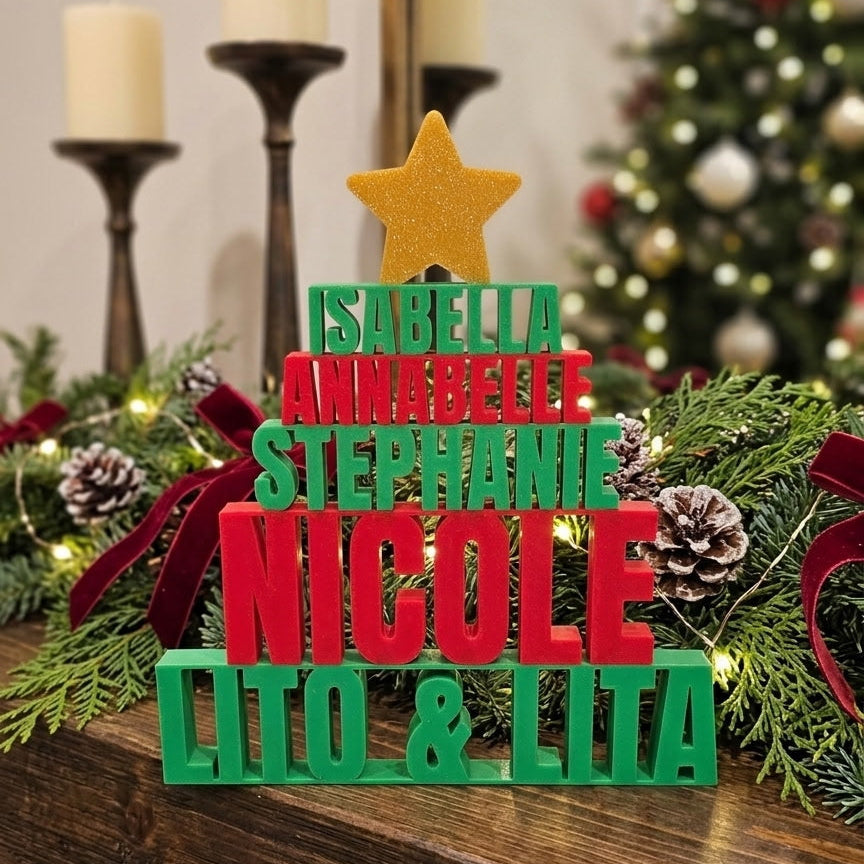 Customizable - Family Stackable Names Christmas Tree Tabletop Decor
